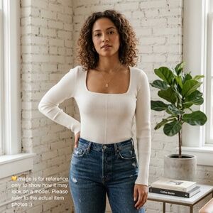 NWOT Abercrombie & Fitch White Square Neck Ribbed Sweater Top | Size S